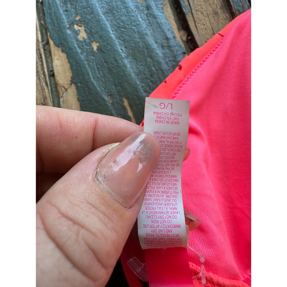 Victorias Secret Neon Pink Eyelet Laser Cut Ruffle Triangle Bikini Top Large - Picture 8 of 10
